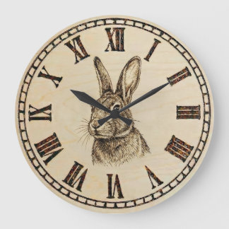 Rabbit Wall Clock | Wood-Burned Style  Grote Klok