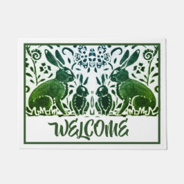 Rabbit Welcome  Green & White Floral Deurmat