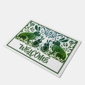 Rabbit Welcome  Green & White Floral Deurmat (Schuin)