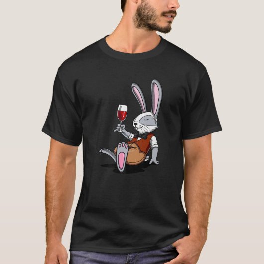 Rabbit Wine Drink Partij Funny Drink Bunny Mannen  T-shirt (Voorkant)