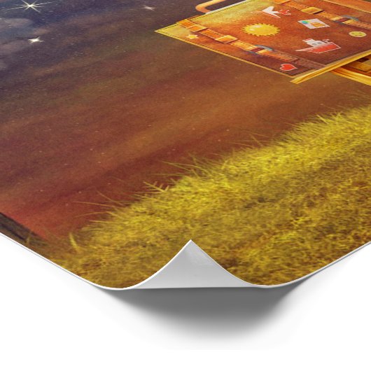 Rabbit with a Suitcase Looking Into the Night Sky Poster (Hoek)