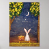 Rabbit with a Suitcase Looking Into the Night Sky Poster (Voorkant)