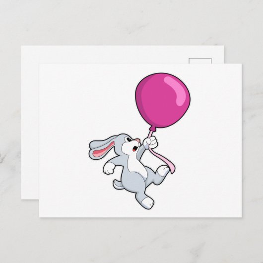 Rabbit with Balloon Briefkaart (Voorkant / Achterkant)