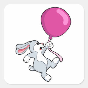 Rabbit with Balloon Vierkante Sticker