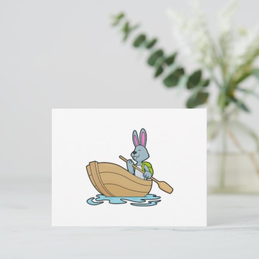 Rabbit with Boat & Paddle Briefkaart (Staand voorkant)