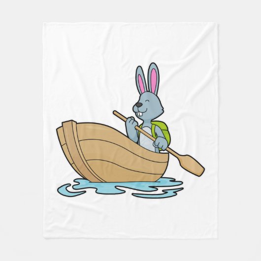 Rabbit with Boat & Paddle Fleece Deken (Voorkant)