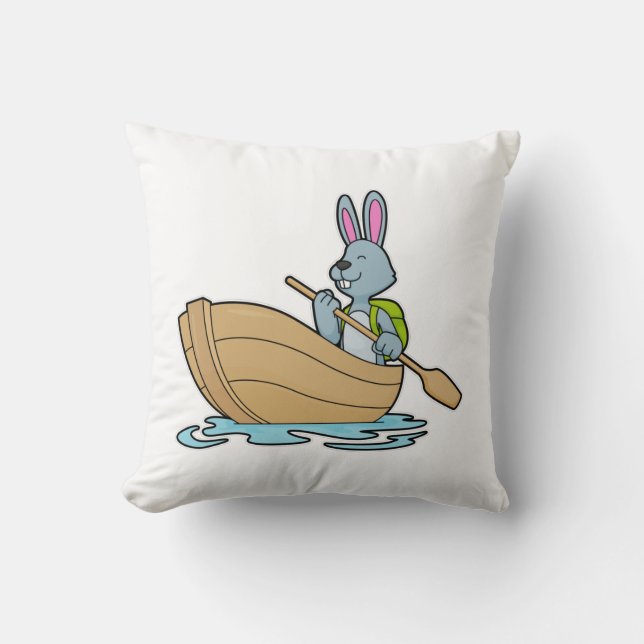 Rabbit with Boat & Paddle Kussen (Voorkant)