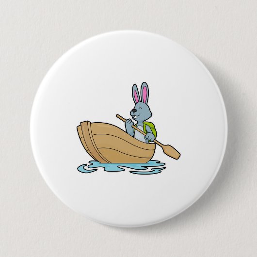 Rabbit with Boat & Paddle Ronde Button 7,6 Cm (Voorkant)