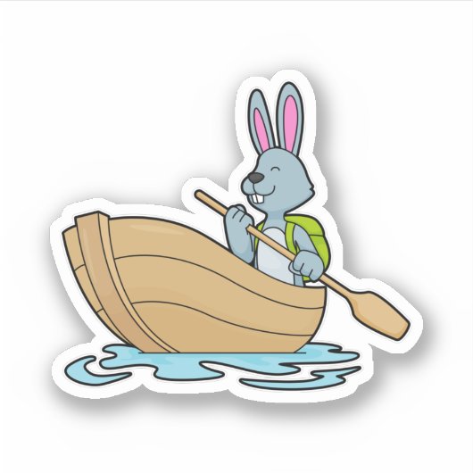 Rabbit with Boat & Paddle Sticker (Voorkant)