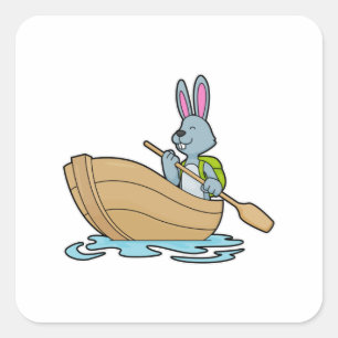 Rabbit with Boat & Paddle Vierkante Sticker