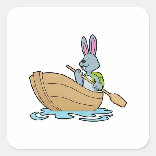 Rabbit with Boat & Paddle Vierkante Sticker (Voorkant)