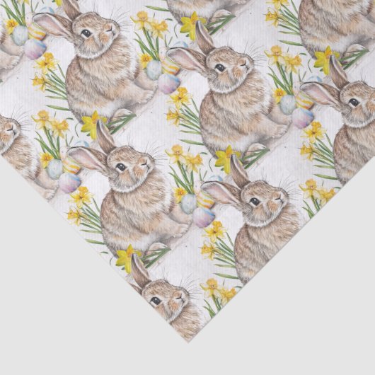 Rabbit with Daffodils  All-Over Print  Tissuepapier (Detail)