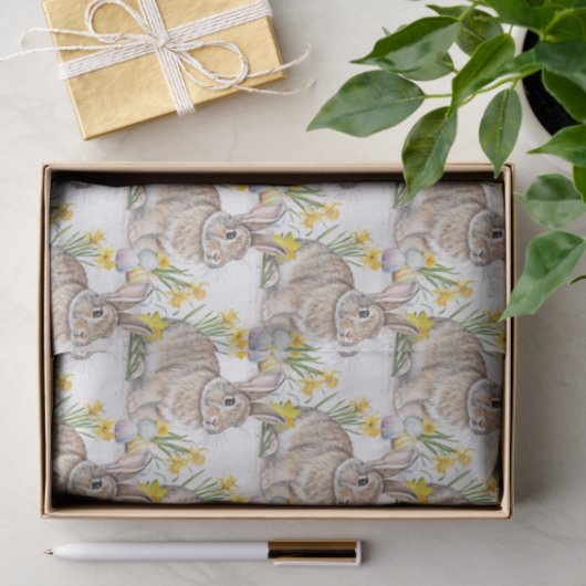 Rabbit with Daffodils All-Over Print Tissuepapier (Geschenk)