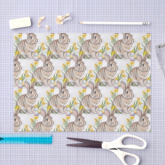 Rabbit with Daffodils  All-Over Print  Tissuepapier (Craft)