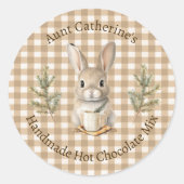 Rabbit with Mug Brown Gingham Hot Cocoa Mix Label (Voorkant)