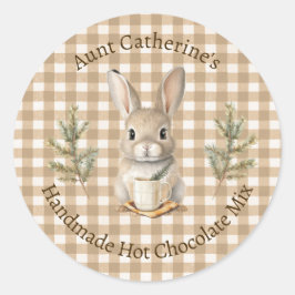 Rabbit with Mug Brown Gingham Hot Cocoa Mix Label