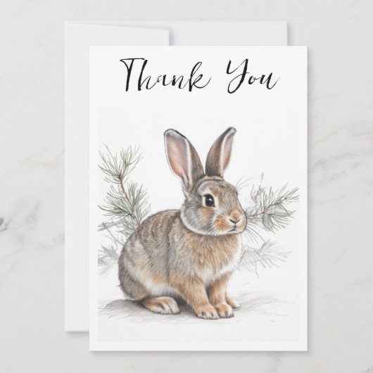 Rabbit with Pine  Wildlife Thank You Card Bedankkaart (Voorkant)