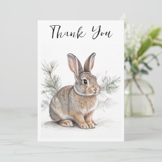 Rabbit with Pine  Wildlife Thank You Card Bedankkaart (Staand voorkant)