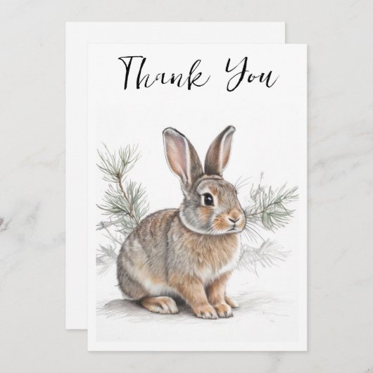 Rabbit with Pine  Wildlife Thank You Card Bedankkaart (Voorkant / Achterkant)