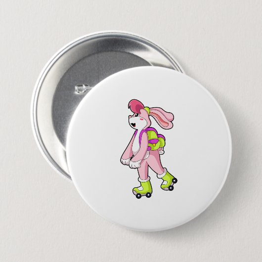 Rabbit with Roller skates Ronde Button 7,6 Cm (Voorkant /achterkant)