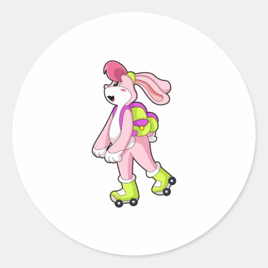 Rabbit with Roller skates Ronde Sticker (Voorkant)
