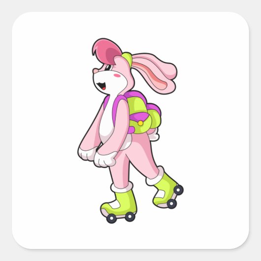 Rabbit with Roller skates Vierkante Sticker (Voorkant)