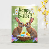 Rabbit Woven Basket Spring Card Kaart (Gele Bloem)
