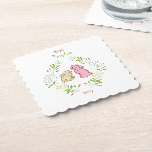 Rabbit Wreath Coaster Kartonnen Onderzetters (Gebogen)