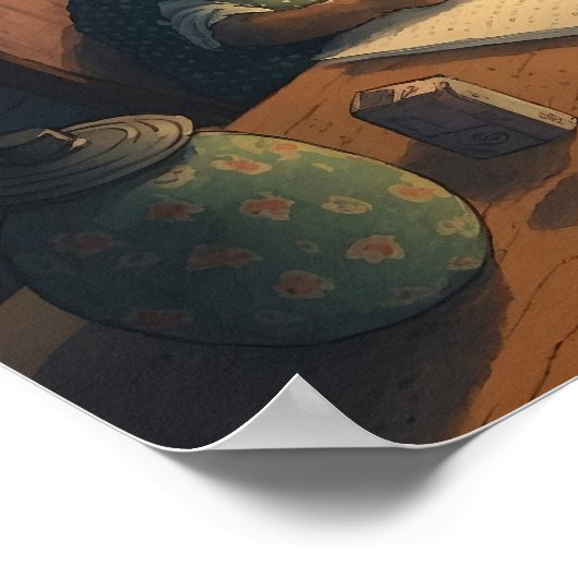 Rabbit Writing at Desk - Poster (Hoek)