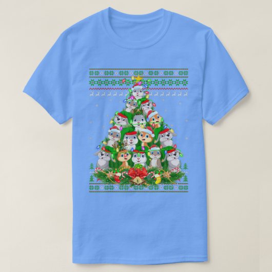 Rabbit Xmas Lighting Tree Santa Rabbit Ugly Christ T-shirt (Design voorkant)