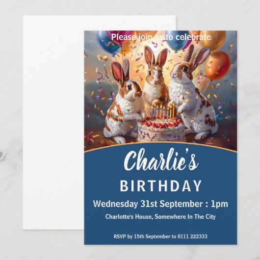 Rabbits Birthday Kaart (Voorkant / Achterkant)