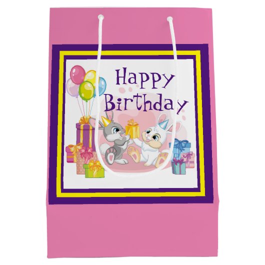 Rabbits Birthday Medium Cadeauzakje (Achterkant)