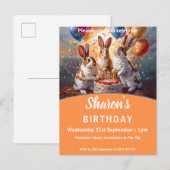 Rabbits Birthday Uitnodiging Briefkaart (Voorkant / Achterkant)