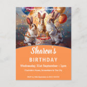 Rabbits Birthday Uitnodiging Briefkaart (Voorkant)