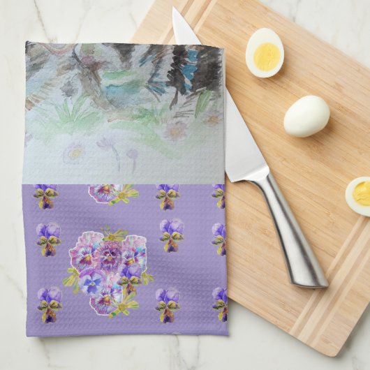 Rabbits Cute Lavender Waterverf Floral Bunny Theedoek (Quarter Fold)