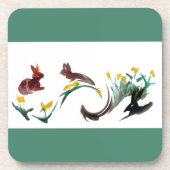 Rabbits Daffodils Spring Onderzetter (Voorkant)