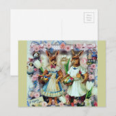 Rabbits Easter Bunnies Victoriaans Jurk Eggs Feestdagenkaart (Voorkant / Achterkant)