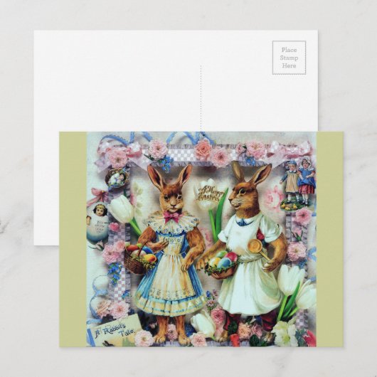 Rabbits Easter Bunnies Victoriaans Jurk Eggs Feestdagenkaart (Voorkant / Achterkant)