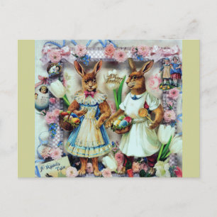 Rabbits Easter Bunnies Victoriaans Jurk Eggs Feestdagenkaart