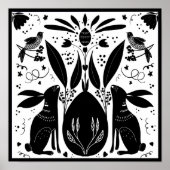 Rabbits Folk Art Block Print Design Post (Voorkant)