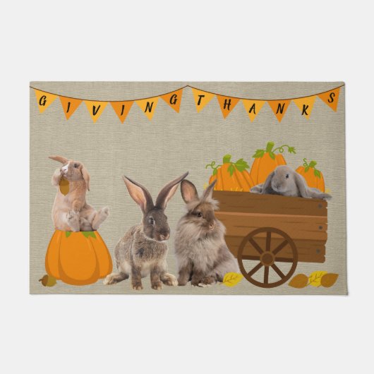 Rabbits Herfst Pumpkin Acorn Thanksgiving Doormat Deurmat (Voorkant)