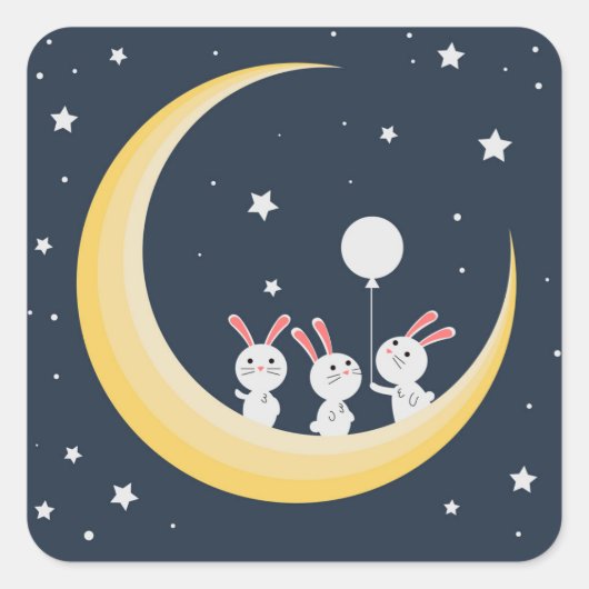Rabbits on the moon vierkante sticker (Voorkant)