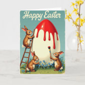 Rabbits Painting Egg Springtime Card Kaart (Gele Bloem)