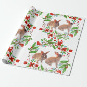 Rabbits Red Cherry Blossom Green Leaves Cadeaupapier (Uitgerold)