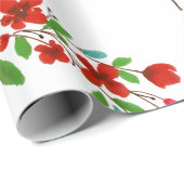 Rabbits Red Cherry Blossom Green Leaves Cadeaupapier (Rol Hoek)