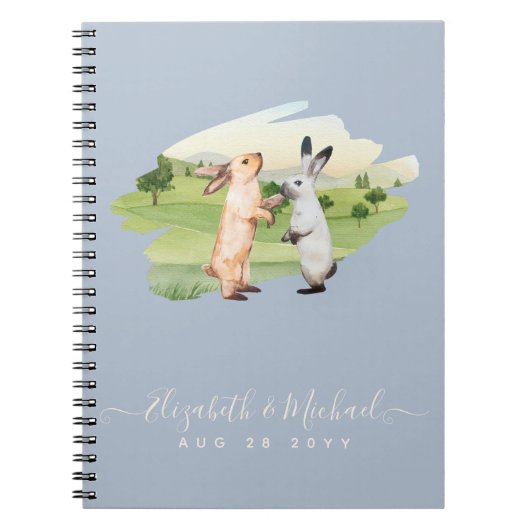 Rabbits Weddenschap Couple Country Garden Notitieboek (Voorkant)
