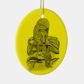 Rabe mit Wolf schwarz gelb Design Keramisch Ornament (Rechts)