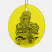 Rabe mit Wolf schwarz gelb Design Keramisch Ornament (Links)
