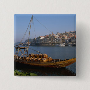 Rabelo-schepen, Porto, Portugal Vierkante Button 5,1 Cm