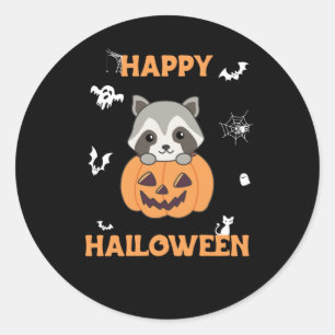 Raccin in Pumpkin Sweet Raccoon Happy Halloween Ronde Sticker